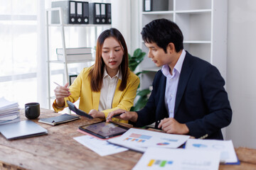 Team of Business accountant document legal, Auditor businesswoman Office employee working with documents at the table workplace, closeup	
