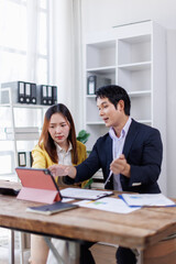 Financial Business team analyze the graph of the company's performance to create profits and growth, Market research reports and income statistics, Financial and Accounting concept.