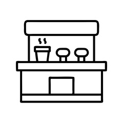 Food stall vector illustration, street food vendor stand with hot drink and snacks outline