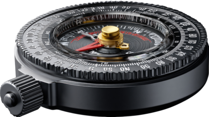 Guiding Star: A meticulously crafted navigational compass, a precise instrument, the embodiment of exploration, meticulously displayed with a rich, dark metallic tone.