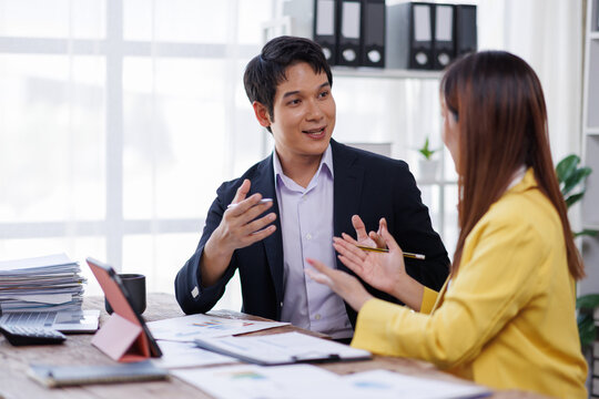 Two Accounting company provide finance and taxation planning for profitable cash flow, Auditor and accountant team working in office, analyze financial data accounting record with calculator.Insight
