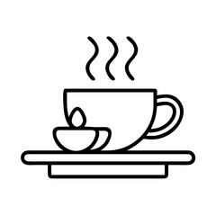 Hot coffee cup vector illustration, steaming drink icon, cafe beverage outline design element