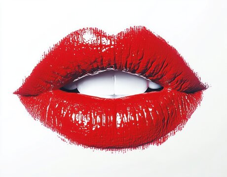 bold red lipstick imprint on white background vibrant pop art style high contrast clean minimalistic - Powered by Adobe