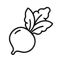 Vector outline illustration of fresh beet root vegetable with leaves for healthy eating diet