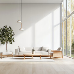 Fototapeta premium Bright and Airy Living Room with Modern Furniture and Natural Light