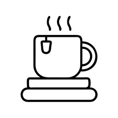 Hot tea cup vector icon illustration with steam and tea bag isolated on white background design