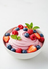 Pink Berry Yogurt Parfait with Fresh Raspberries Strawberries and Blueberries
