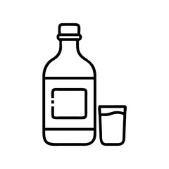 Outline drawing of alcohol bottle and glass for liquor spirits beverage illustration vector art