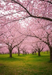 Pink Cherry Blossom Trees in Full Bloom