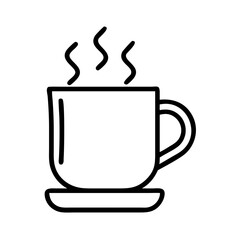 Vector graphic of a hot coffee mug with steam for cafe menu and breakfast icon design element