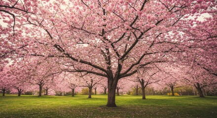 Pink Cherry Blossom Trees in Full Bloom