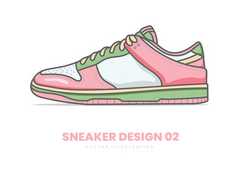Fashion Sneaker Vector Illustration. Modern flat design sneaker featuring clean outlines, vibrant color panels, and subtle shading, isolated on a white background. 