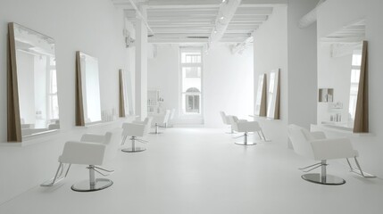 Modern, minimalist hair salon interior design.