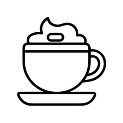 Coffee cup with whipped cream vector icon illustration for cafe menu and design elements, line art style