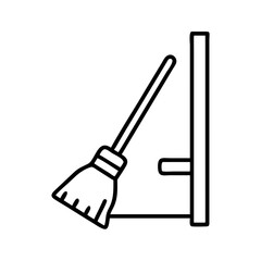 Broom storage ideas for cleaning supplies and home organization in minimalist line art style