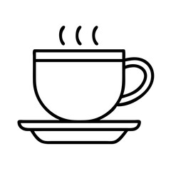 Vector drawing of a hot coffee cup with steam on a saucer for cafe menu and design needs
