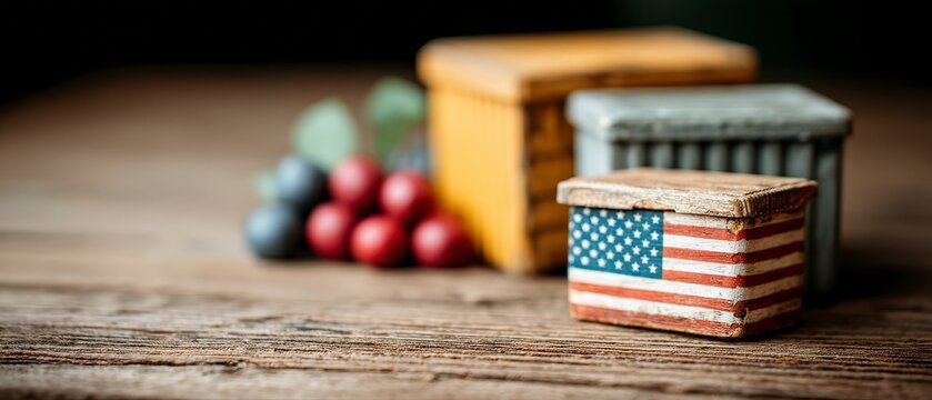 American Trade  Global Tariffs  Wooden Box  USA Flag  Import Export  Economic Crisis  Unce