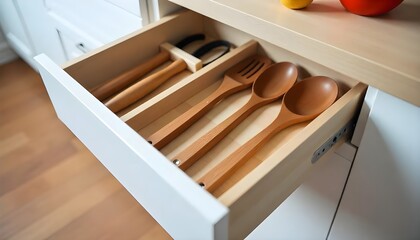 Minimal kitchen drawer with organized food safety tools inside