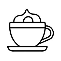 Vector graphic of coffee cup with cream topping, coffee shop, cafe, drink, beverage, line art icon