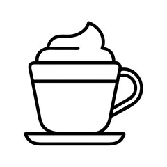 Isolated outline coffee cup with whipped cream vector illustration for cafe menu design
