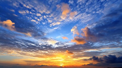 Fototapeta premium Dramatic sunset sky filled with clouds of varying colors and textures
