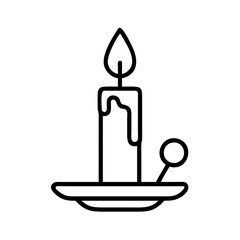 Candle with snuffer vector icon illustration, light source, wax candle, flame, burning candle line art