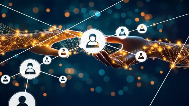 Digital connection hands network, global teamwork, bokeh background, website banner