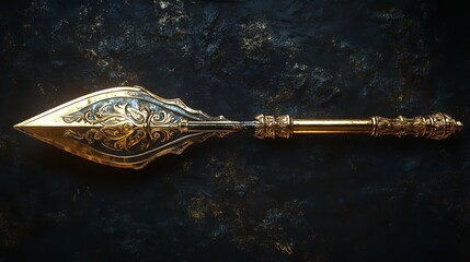Ornate Golden Spearhead Ancient Weapon History Relic Artifact Design