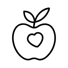 Apple with heart vector icon illustration, healthy fruit love symbol, outline drawing design element