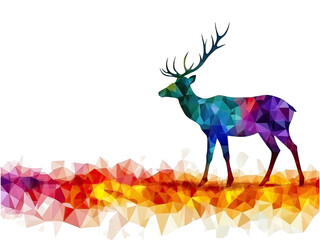 Obraz premium Majestic Rainbow Deer in Geometric Low Poly Art Style on Abstract Background