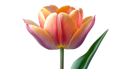 Naklejka premium Realistic close-up of a budding tulip with hints of red and yellow, isolated on white