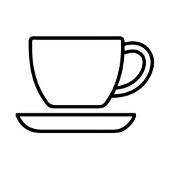 Vector outline illustration of coffee cup and saucer for cafe and restaurant menu design element