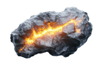 Molten heart of a grey rock fiery vein pulsating through stone intense heat energy dark on transparent background