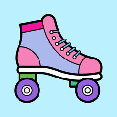 Colorful cartoon roller skate against a light blue background illustration