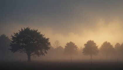 Misty sunrise over tranquil landscape serene nature scene foggy morning atmosphere peaceful environment outdoor viewpoint captivating beauty