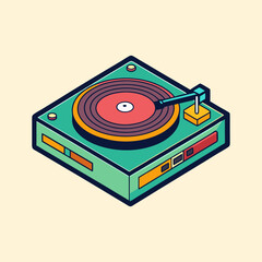 Fototapeta premium Isometric Vinyl Record Player with Retro Design and Bold Color Palette