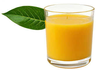 Fresh Orange Juice In Transparent Glass With Leaf