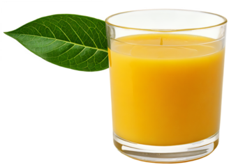 Fresh Orange Juice In Transparent Glass With Leaf