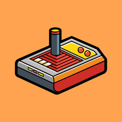 Retro video game joystick controller isolated on a solid orange background © hamiduls11arts