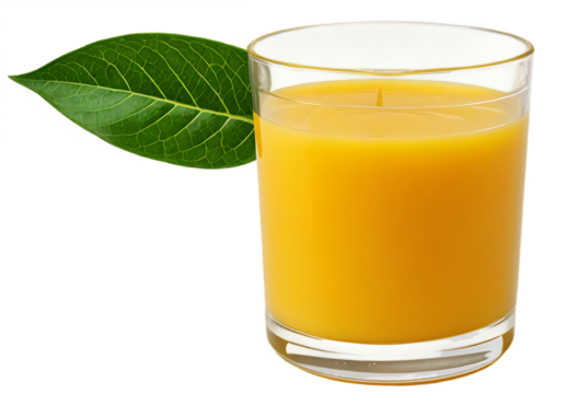 Fresh Orange Juice In Transparent Glass With Leaf