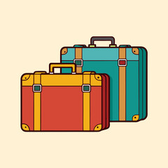 Two retro suitcases, one teal and the other red, for vintage travel