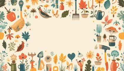 Colorful nature elements and botanical illustrations vibrant garden setting digital artwork floral theme aesthetic composition