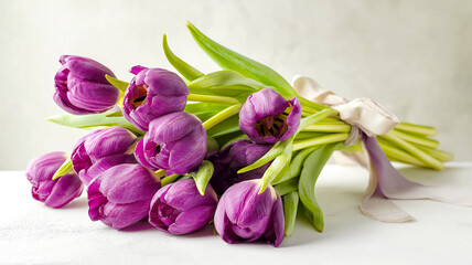 gift bouquet of tulips on white background