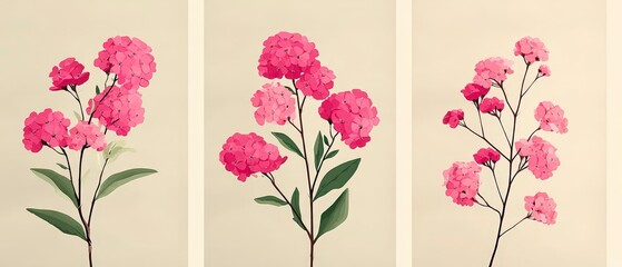Obraz premium Elegant Pink Flower Trio Botanical Illustration Floral Design Nature Print Home Decor