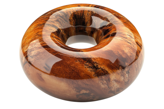 Torus 3D render glossy brown texture abstract art smooth surface isolated on black background on transparent background