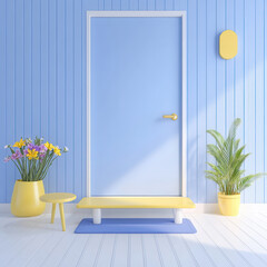 Charming Minimalist Entrance with Blue and Yellow Decorative Accents