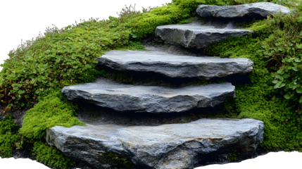 Rock steps covered with moss, HD ground texture, isolated on white background