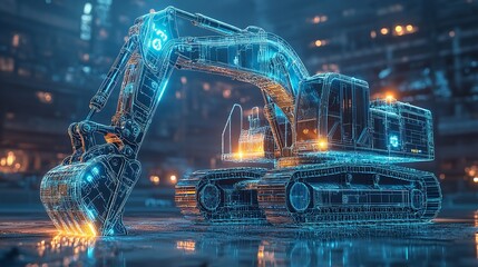 Futuristic Excavator Digital Model Construction Technology Industry