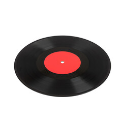 Fototapeta premium Vinyl Record with Transparent Background, Red Label, Audio, Music, Analog, Disc, Retro, Vintage, Classic, Sound, Groove, Spin, Playback, Black, Red, Graphic Resource, Hobbies, Leisure, Nostalgia