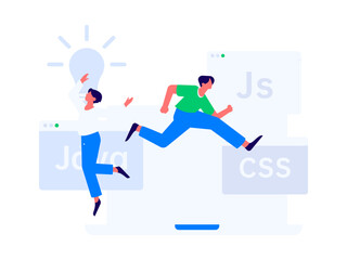 Programming teaching development flat character vector concept operation hand drawn illustration
